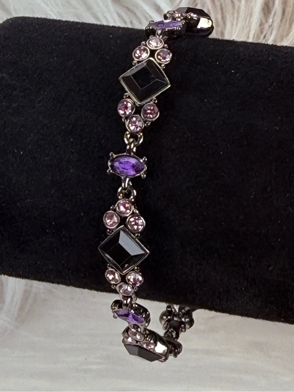 Elegant Black Gunmetal Pink Purple Crystal Bracelet